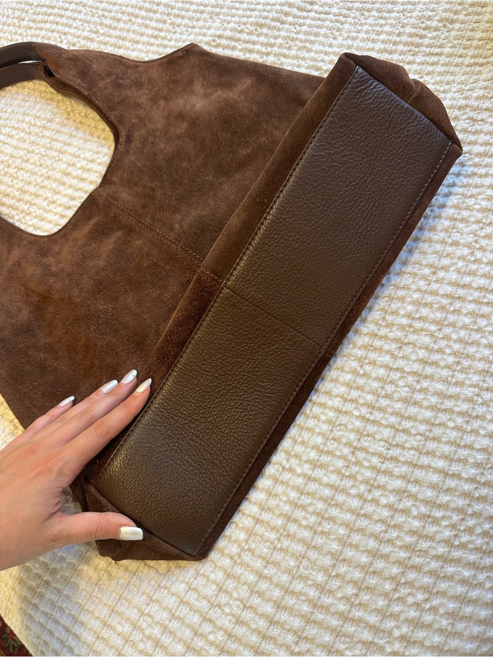 Brown Genuine Suede Tote Shoulder Bag - Picture 2 of 10
